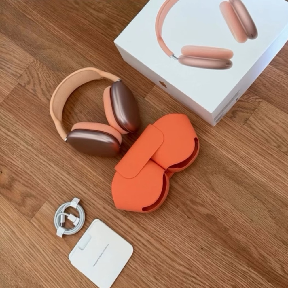 Apple AirPods Max in Pink Sand with Orange Smart Case